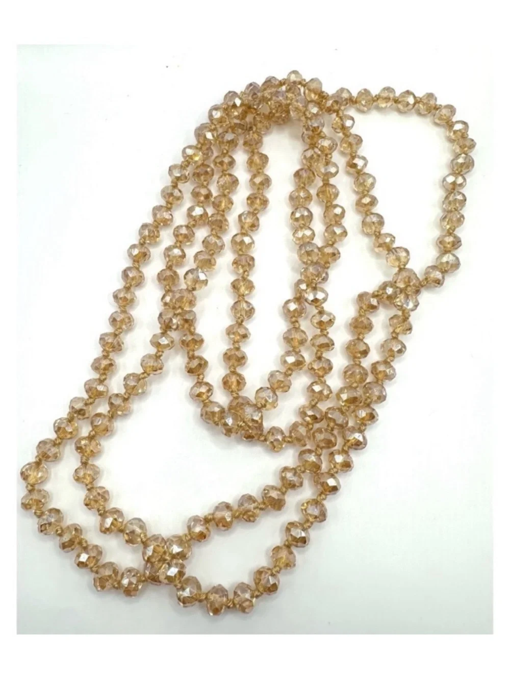 Elegant beige Shimmery Faceted Glass Crystal Long beaded necklace
